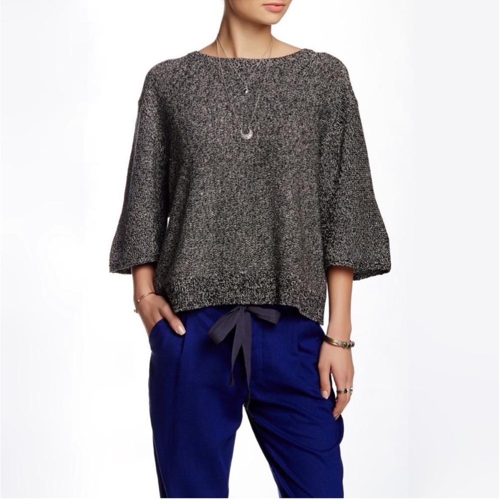 Free People Rising Sun Split Back Linen Blend Sweater, Size Medium